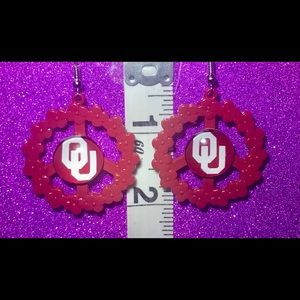 Red Flowered Peace Sign Oklahoma OU logo earrings